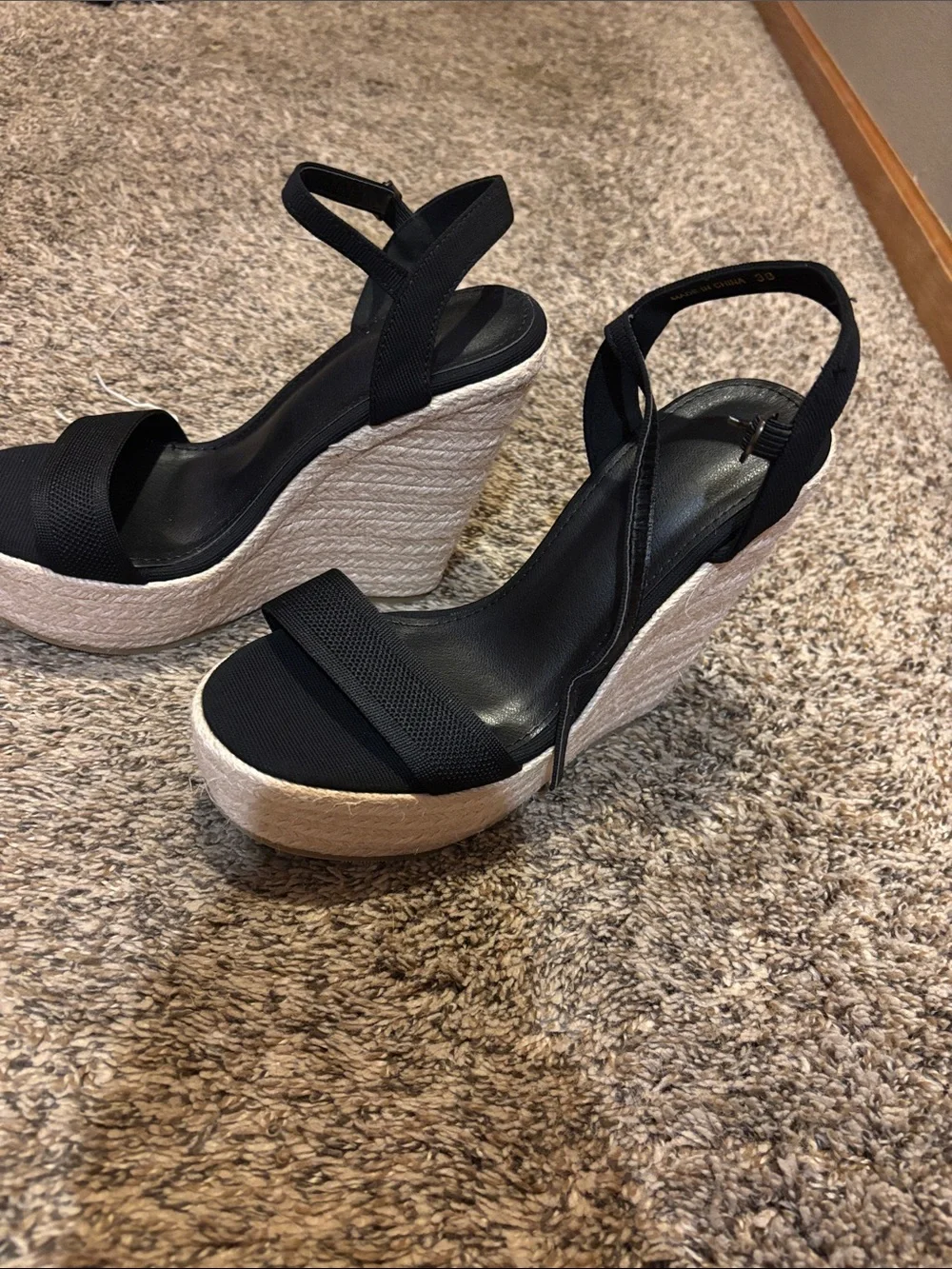 Black Espadrille Wedge Sandals - Women's Summer Heels